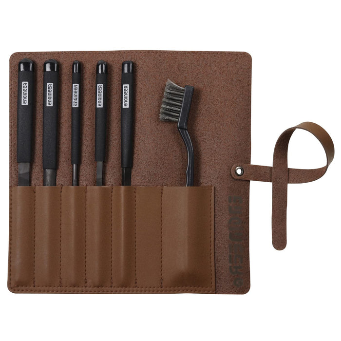 Engineer Jet Black 5-Piece Fine Grit File Set with Leather Case-Kiichin - The #1 Place for Japanese Goods in Your Hand!