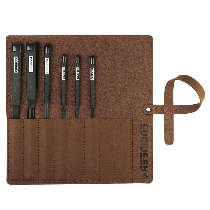 Engineer Jet Black Medium Precision File Set of 6 with Leather Case TFS-07-Kiichin - The #1 Place for Japanese Goods in Your Hand!