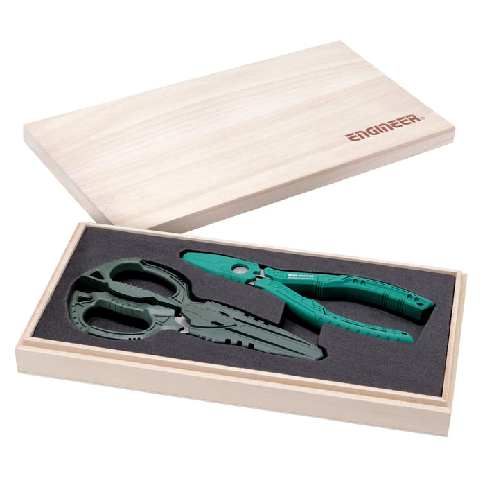 Engineer Nejisaurus & Iron Scissors Set with Name Engraving Green PGT-03A in Paulownia Wood Box-Kiichin - The #1 Place for Japanese Goods in Your Hand!