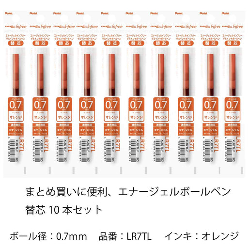 Pentel Energel 0.7 Orange Ballpoint Pen Refill Pack of 10 Pieces-Kiichin - The #1 Place for Japanese Goods in Your Hand!