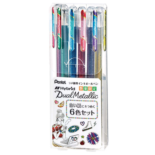 Pentel Dual Metallic 6-Color Set Sparkling Lame Ballpoint Pen K110-6Sta-Kiichin - The #1 Place for Japanese Goods in Your Hand!