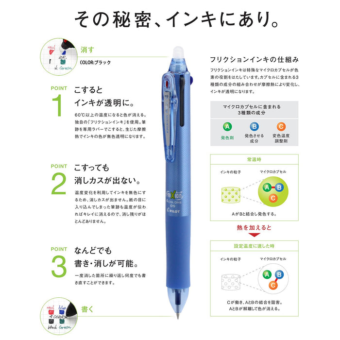 Pilot Frixion Ball 4 Erasable Multicolor Pen 0.5mm Light Blue P-Lkfb-80Ef-Lb-Kiichin - The #1 Place for Japanese Goods in Your Hand!