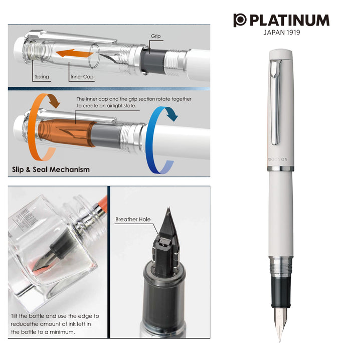 Platinum Procion #3 Medium Point Fountain Pen in Porcelain White-Kiichin - The #1 Place for Japanese Goods in Your Hand!