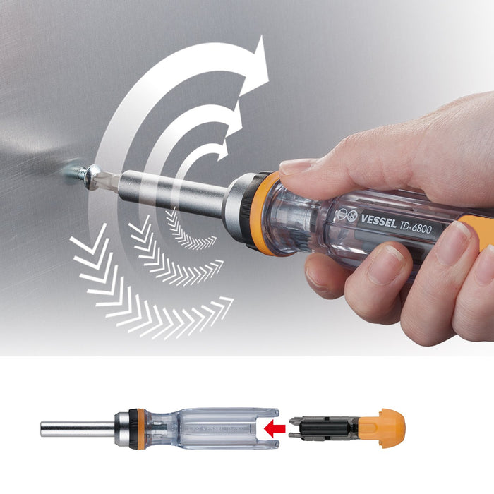 Vessel TD-6808MG Ratchet Driver with 8 Bits - High-Performance Tool-Kiichin - The #1 Place for Japanese Goods in Your Hand!