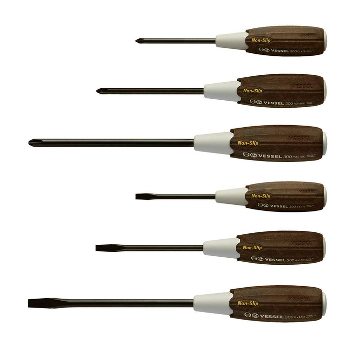 Vessel Set of 6 3006Cs Anti-Slip Wood Compo Handle Screwdriver Made in Japan-Kiichin - The #1 Place for Japanese Goods in Your Hand!