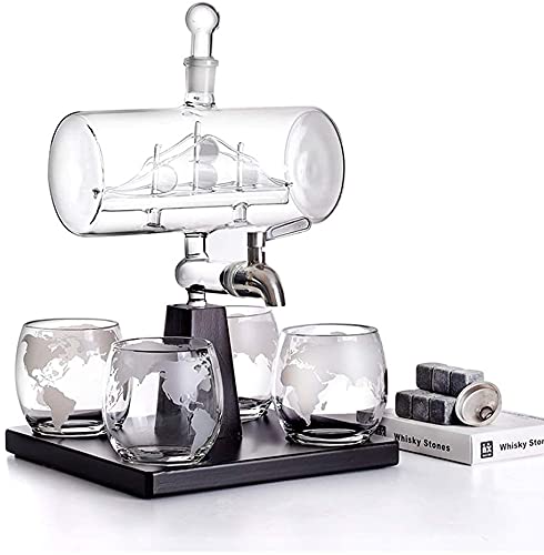 Dtkmkj 1000Ml Whiskey Carafe Set with 4 Lead-Free Glasses & Wooden Stand - Made In Japan-Kiichin - The #1 Place for Japanese Goods in Your Hand!