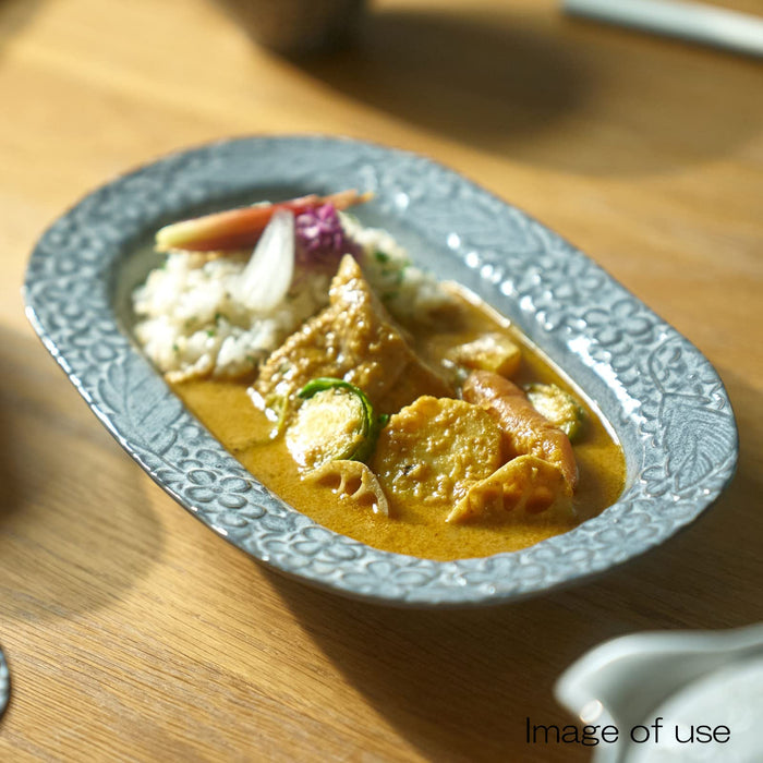 Aito Lien Oval Bowl Curry Plate Pasta Plate 26x16cm Gray Mino Ware Japan 267892-Kiichin - The #1 Place for Japanese Goods in Your Hand!