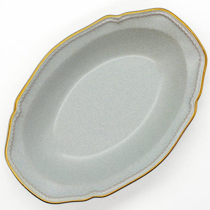 Aito Stitch Oval Curry Plate Bowl 25x17cm Gray Mino Ware 111066-Kiichin - The #1 Place for Japanese Goods in Your Hand!