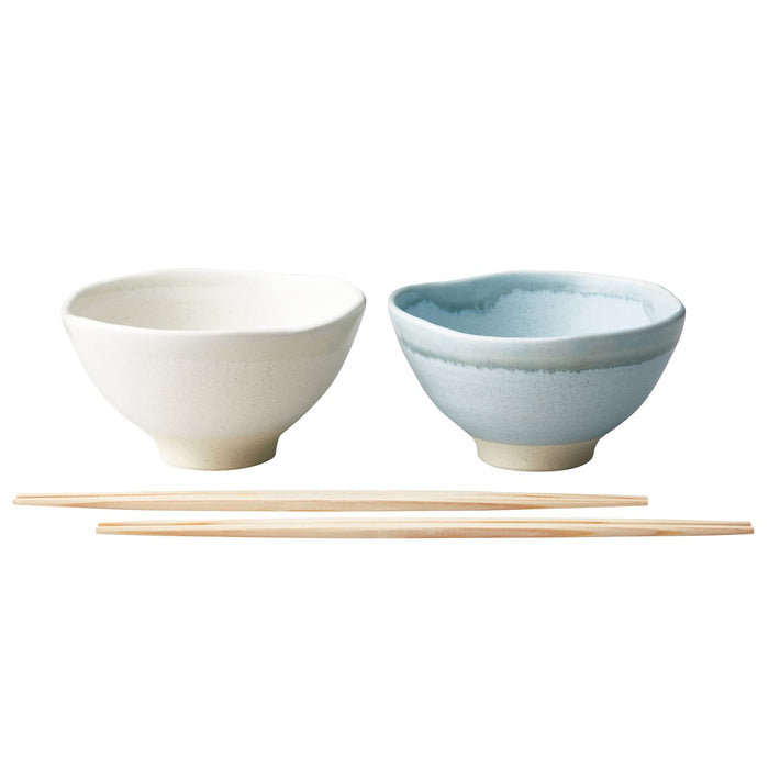 Aito Mino Ware Tableware Set Rice Bowl Tea Bowl 12cm Wooden Chopsticks White/Gray 113510-Kiichin - The #1 Place for Japanese Goods in Your Hand!
