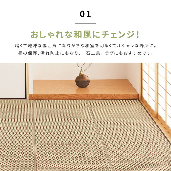 Hagihara Brown Edoma Lewis Flower Rug - Japanese Modern Pet Protection - 2 Tatami Mats - 174X174Cm-Kiichin - The #1 Place for Japanese Goods in Your Hand!