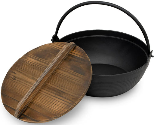 Ikenaga Iron Works 24Cm Tekko Iron Pot with Wooden Lid - IH Compatible for 2-3 People-Kiichin - The #1 Place for Japanese Goods in Your Hand!