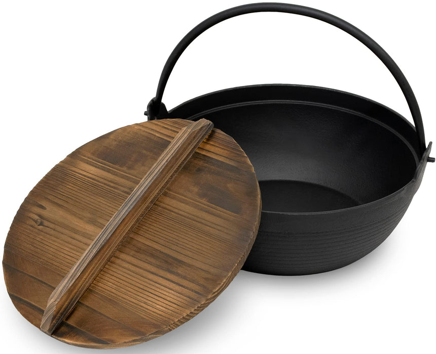 Ikenaga Iron Works 24Cm Tekko Iron Pot with Wooden Lid - IH Compatible for 2-3 People-Kiichin - The #1 Place for Japanese Goods in Your Hand!