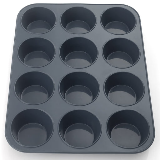 Super Kitchen 12-Cavity Large Non-Stick Silicone Muffin Mold Pan - Easy To Clean Gray-Kiichin - The #1 Place for Japanese Goods in Your Hand!