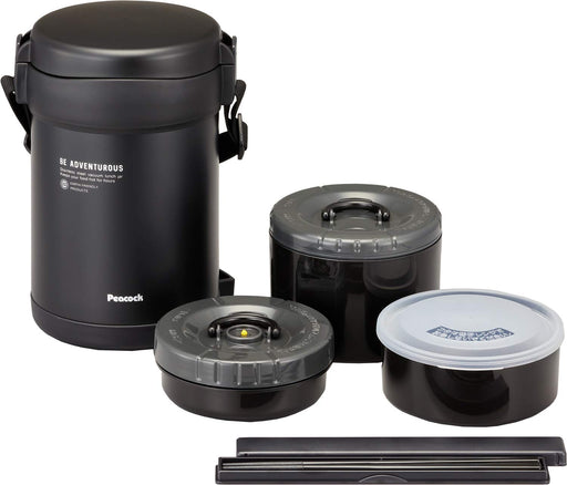 Peacock Japan 1.8L Matte Black Stainless Steel Lunch Jar - Thermal Insulation-Kiichin - The #1 Place for Japanese Goods in Your Hand!