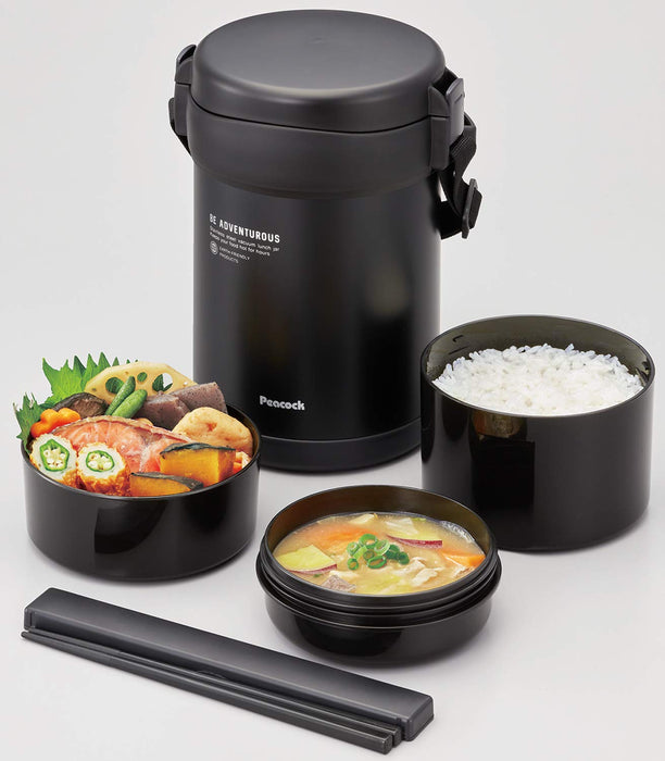 Peacock Japan 1.8L Matte Black Stainless Steel Lunch Jar - Thermal Insulation-Kiichin - The #1 Place for Japanese Goods in Your Hand!