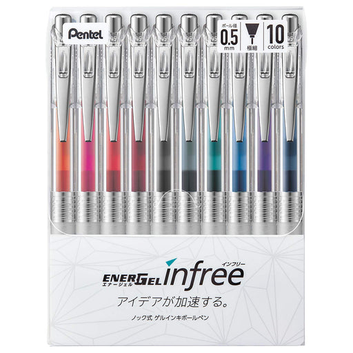 Pentel Energel Infree 0.5mm Gel Ink Ballpoint Pen - 10 Colors (Made in Japan)-Kiichin - The #1 Place for Japanese Goods in Your Hand!