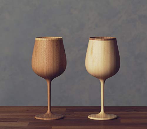 Riveret Japan Vessel Wine Glasses 380ml Pair Set - Bamboo Dishwasher Safe White/Brown-Kiichin - The #1 Place for Japanese Goods in Your Hand!