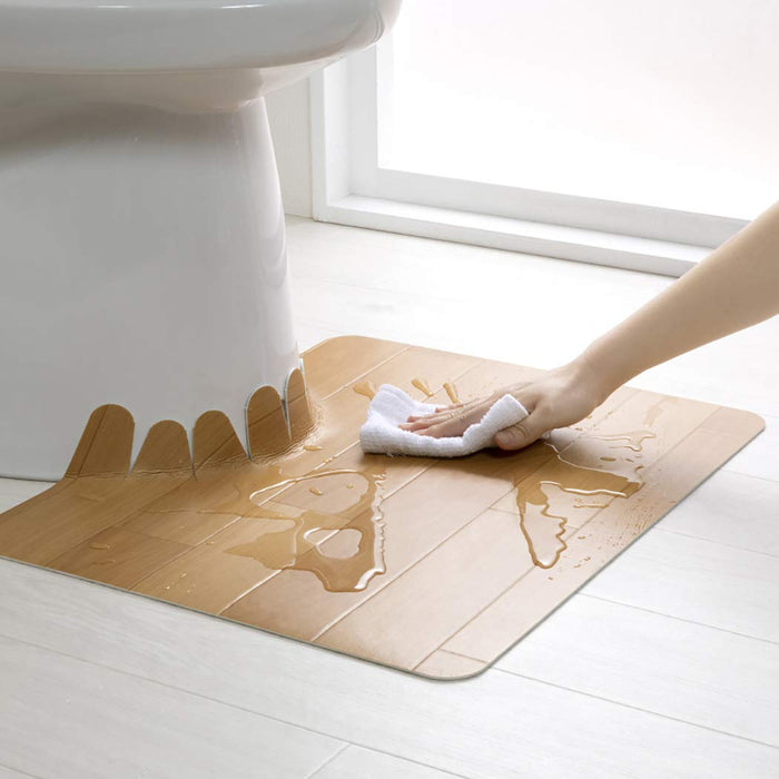 Sanko Mitsuba Kv-15 Non-Slip Toilet Mat - Wood Beige, 55X43Cm - Stain Prevention, Easy to Clean-Kiichin - The #1 Place for Japanese Goods in Your Hand!