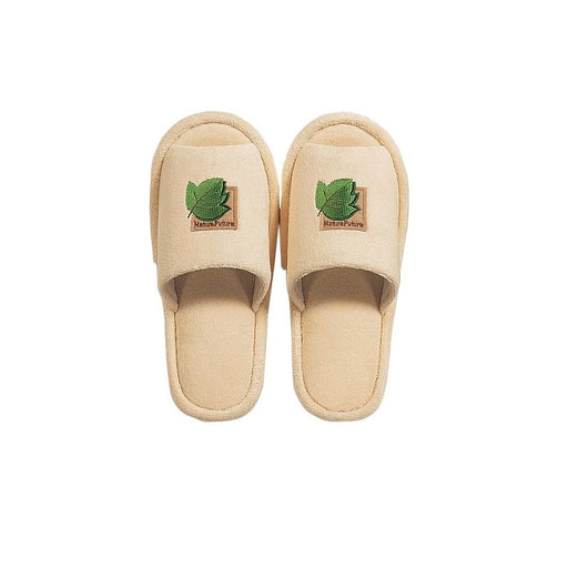 Senko Japan Tiny Leaf Slippers - Beige Embroidered Toilet Shoes (Free Size)-Kiichin - The #1 Place for Japanese Goods in Your Hand!