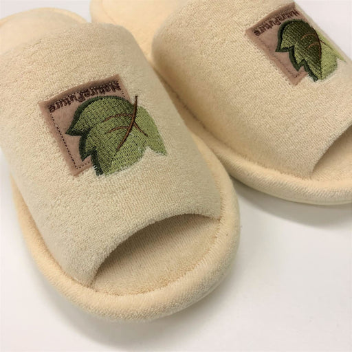 Senko Japan Tiny Leaf Slippers - Beige Embroidered Toilet Shoes (Free Size)-Kiichin - The #1 Place for Japanese Goods in Your Hand!