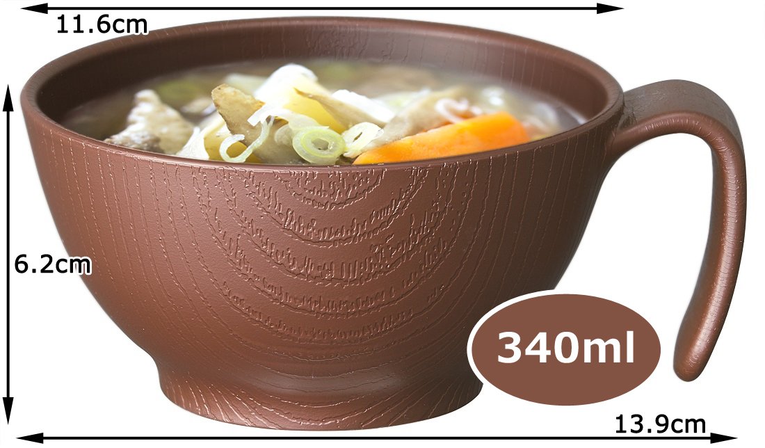 Skater Wood Grain Soup Bowl 340ml w/Handle Brown Japan NBLs2H-A-Kiichin - The #1 Place for Japanese Goods in Your Hand!