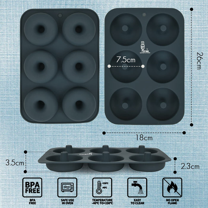 Super Kitchen Donut Mold - 6 Pcs Silicone Cake Molds, Heat Resistant, Non-Stick, Easy to Clean - Japan (1 Piece Dark Gray)-Kiichin - The #1 Place for Japanese Goods in Your Hand!