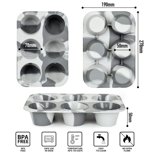 Super Kitchen 6-Cavity Silicone Muffin Mold Plate Cupcake Pan - Non-Stick, Gray-Kiichin - The #1 Place for Japanese Goods in Your Hand!