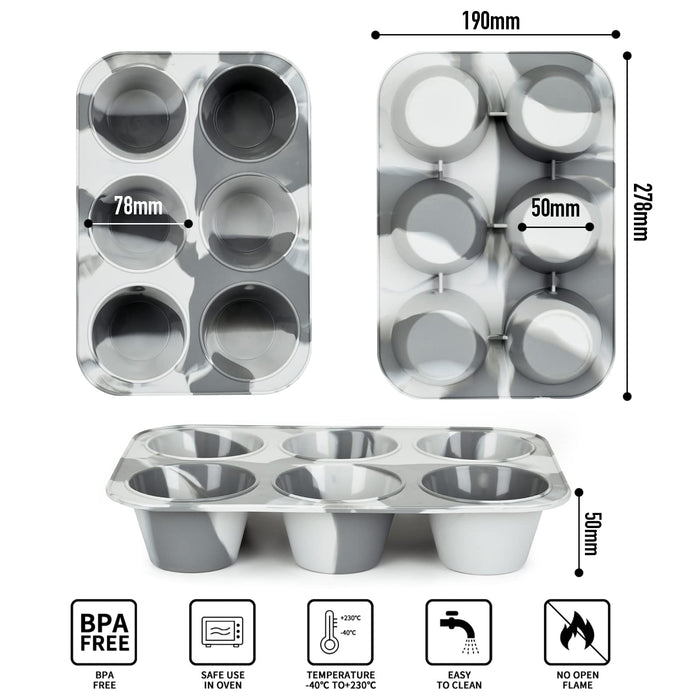 Super Kitchen 6-Cavity Silicone Muffin Mold Plate Cupcake Pan - Non-Stick, Gray-Kiichin - The #1 Place for Japanese Goods in Your Hand!