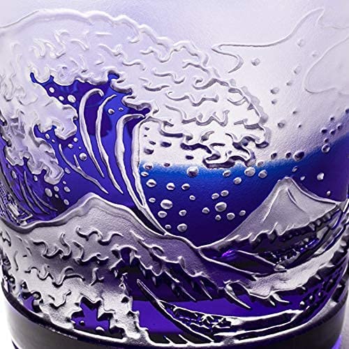 Taburō Koubou Edo Glass Red Fuji Nami Fuji Sakura Cup Pair Japan - Tb022-204R_206B-Kiichin - The #1 Place for Japanese Goods in Your Hand!