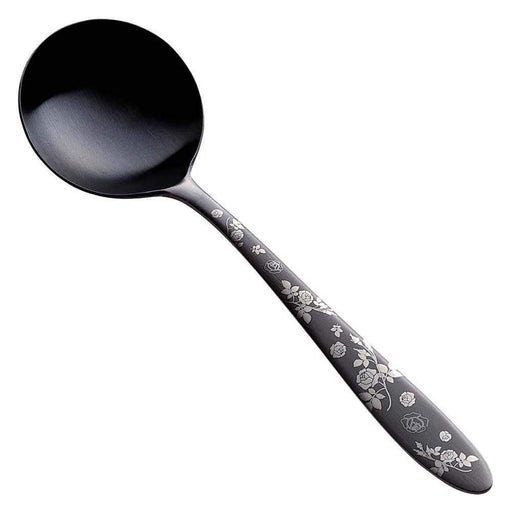 Premium Bouillon Spoon with Elegant Black Rose Design - Todai Rikyu Japan-Kiichin - The #1 Place for Japanese Goods in Your Hand!
