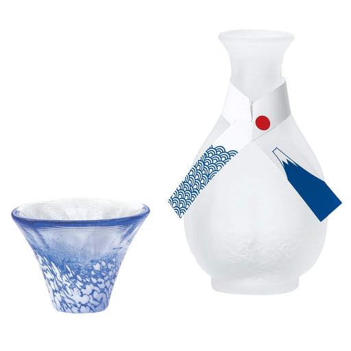 Toyo Sasaki Glass Sake Set - White & Blue Cups - Japan - 2Pcs 35Ml & 175Ml-Kiichin - The #1 Place for Japanese Goods in Your Hand!