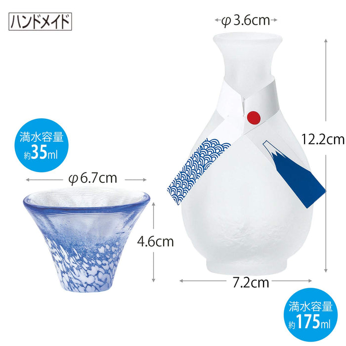 Toyo Sasaki Glass Sake Set - White & Blue Cups - Japan - 2Pcs 35Ml & 175Ml-Kiichin - The #1 Place for Japanese Goods in Your Hand!