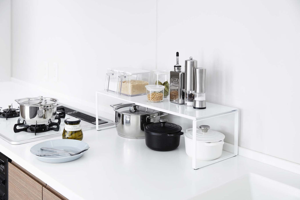 Yamazaki Industrial 3865 Telescopic Shelf - White 36.5-60X23X18Cm Tower Under Sink-Kiichin - The #1 Place for Japanese Goods in Your Hand!