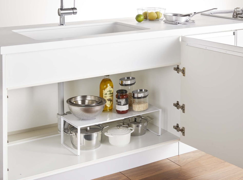 Yamazaki Industrial 3865 Telescopic Shelf - White 36.5-60X23X18Cm Tower Under Sink-Kiichin - The #1 Place for Japanese Goods in Your Hand!