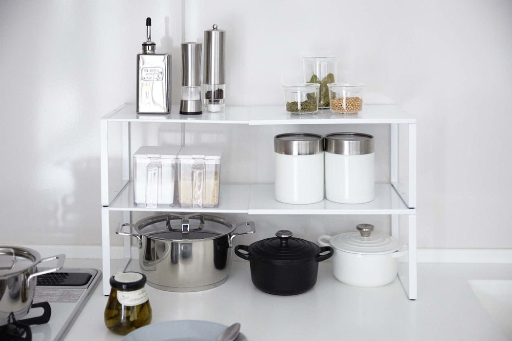 Yamazaki Industrial 3865 Telescopic Shelf - White 36.5-60X23X18Cm Tower Under Sink-Kiichin - The #1 Place for Japanese Goods in Your Hand!