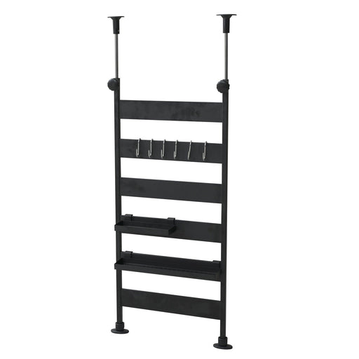 Yamazen Tension Kitchen Rack - 31.5X6.5X71-115Cm - 6 Hooks - 2 Trays - Heat Resistant - Made In Japan - Assembly - Black - RTK-30(BK)-Kiichin - The #1 Place for Japanese Goods in Your Hand!