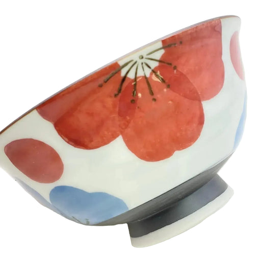 24to3 Nishitomi Ceramics Hasami Ware Rice Bowl Red Floral Dishwasher Safe