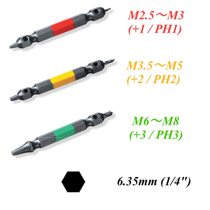 Anex Tool 3-Piece Stainless Steel Screw Removal Bit Set M2.5~8 With Case-Kiichin - The #1 Place for Japanese Goods in Your Hand!