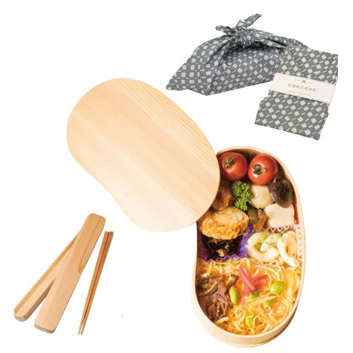 Yamaya Lacquerware Shop Wooden Bean Bento Box Set with Cutlery and Wrap-Kiichin - The #1 Place for Japanese Goods in Your Hand!