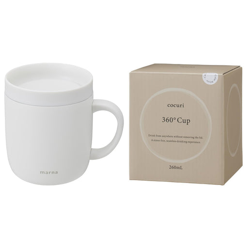 Marna 360° Stainless Steel Mug with Lid 260ml Double-Walled Vacuum White-Kiichin - The #1 Place for Japanese Goods in Your Hand!