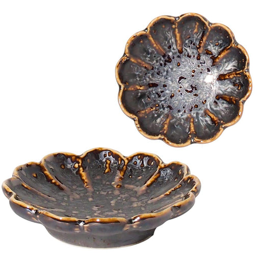 Minoru Pottery Mino Ware 90 Chrysanthemum Plate Black Elegant Design-Kiichin - The #1 Place for Japanese Goods in Your Hand!