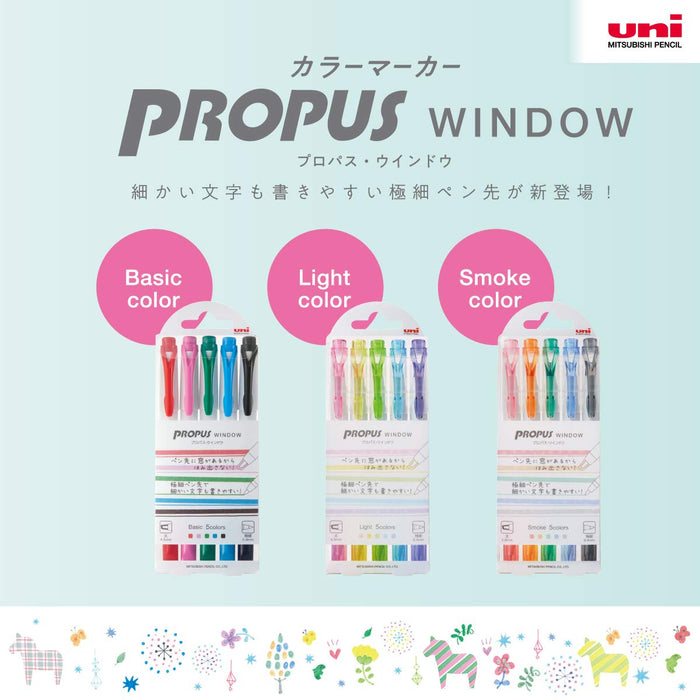 Mitsubishi Pencil 5-Color Basic Propass Window Marker Set PUS103T5C-Kiichin - The #1 Place for Japanese Goods in Your Hand!