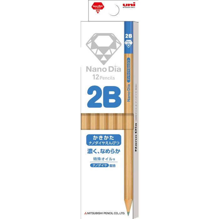 Mitsubishi Pencil 2B Nano Diamond Wooden Drawing Pencils Blue Pack of 12 for Elementary Students-Kiichin - The #1 Place for Japanese Goods in Your Hand!