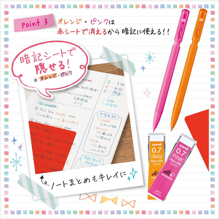 Mitsubishi Pencil 0.7 Mechanical Pencil Lead Erasable Nano Diamond Pink Color 10 Pieces-Kiichin - The #1 Place for Japanese Goods in Your Hand!