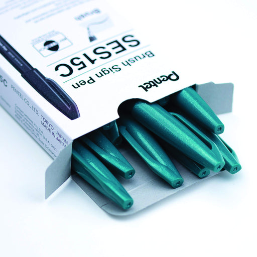 Pentel Turquoise Green Brush Touch Felt Pen Ses15C-D3 Pack of 10-Kiichin - The #1 Place for Japanese Goods in Your Hand!