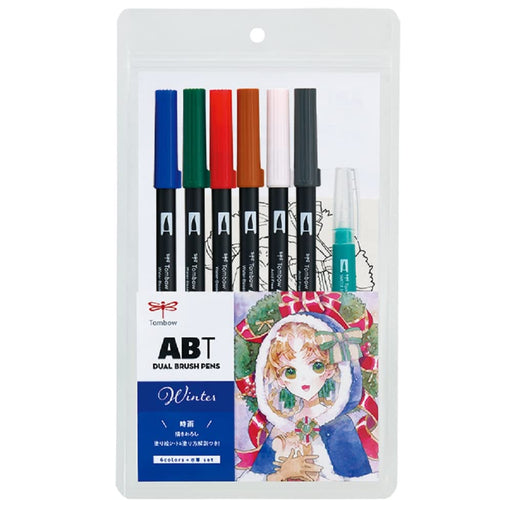Tombow Winter Illustration Set - 6 Colors Dual Brush Pen & Water Brush AB-T6CWTQA-Kiichin - The #1 Place for Japanese Goods in Your Hand!