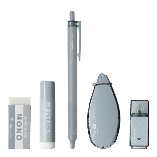 Tombow Mono Pit Steel 5-Piece Stationery Set in Ash Color Pcc-531Caz-Kiichin - The #1 Place for Japanese Goods in Your Hand!