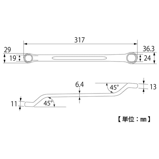 Top Kogyo Double-Ended Box Wrench 19x24mm 45° Offset Forged Japan-Kiichin - The #1 Place for Japanese Goods in Your Hand!