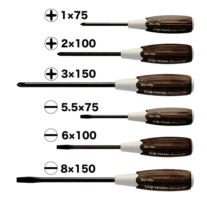 Vessel Set of 6 3006Cs Anti-Slip Wood Compo Handle Screwdriver Made in Japan-Kiichin - The #1 Place for Japanese Goods in Your Hand!