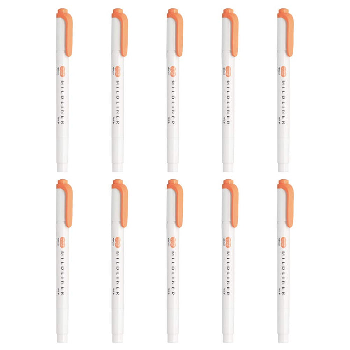 Zebra Mild Apricot Highlighter Pack of 10 Mild Liner Series B-WKT7-MAP-Kiichin - The #1 Place for Japanese Goods in Your Hand!